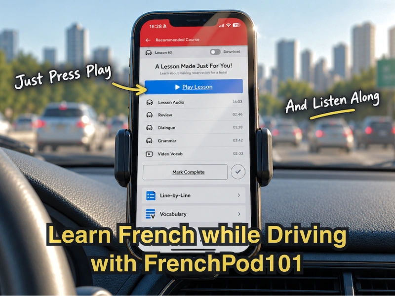 Learn French while driving with FrenchPod101 audio lessons on your phone.