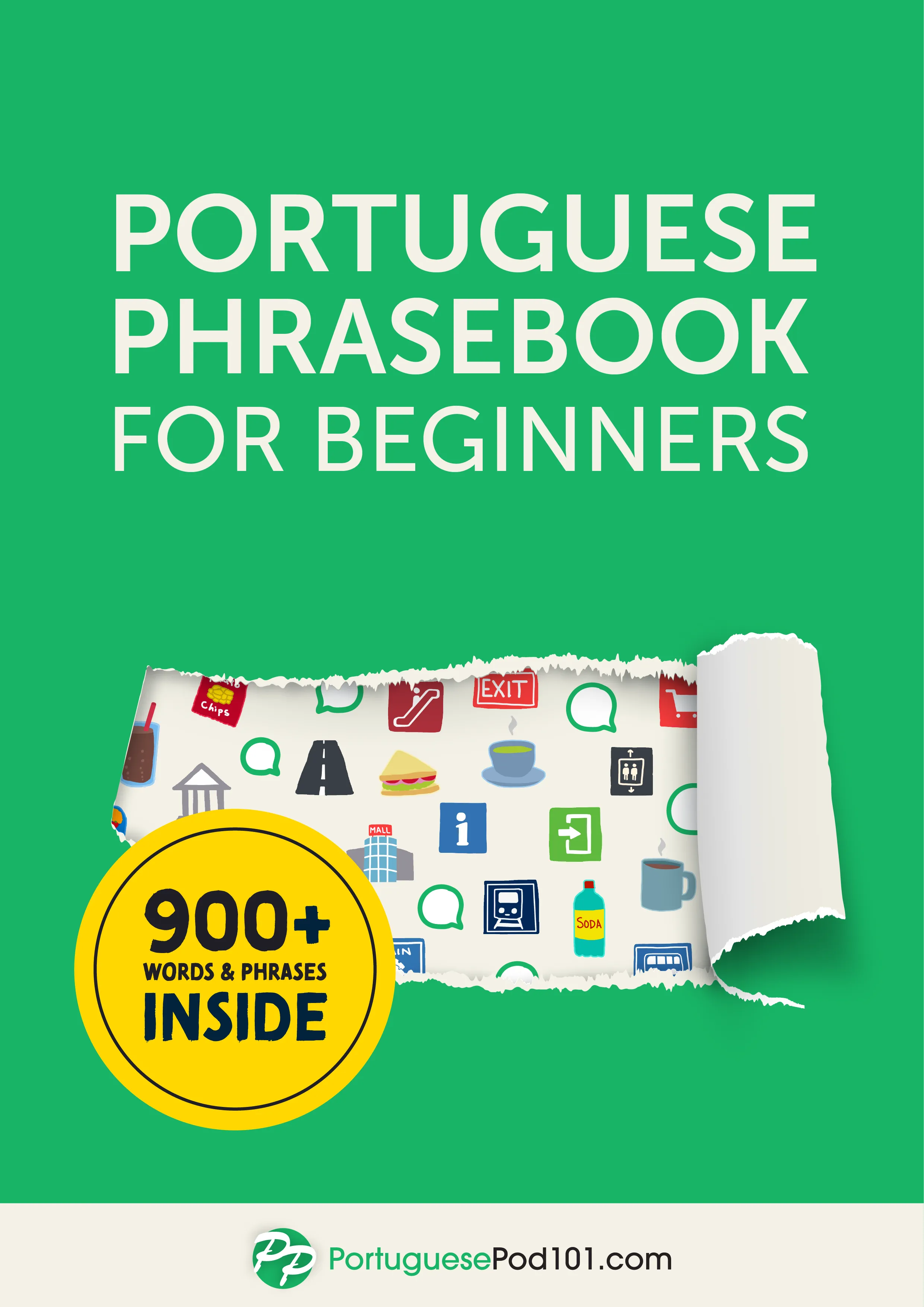 Cover of the free Portuguese Phrasebook for Beginners by PortuguesePod101