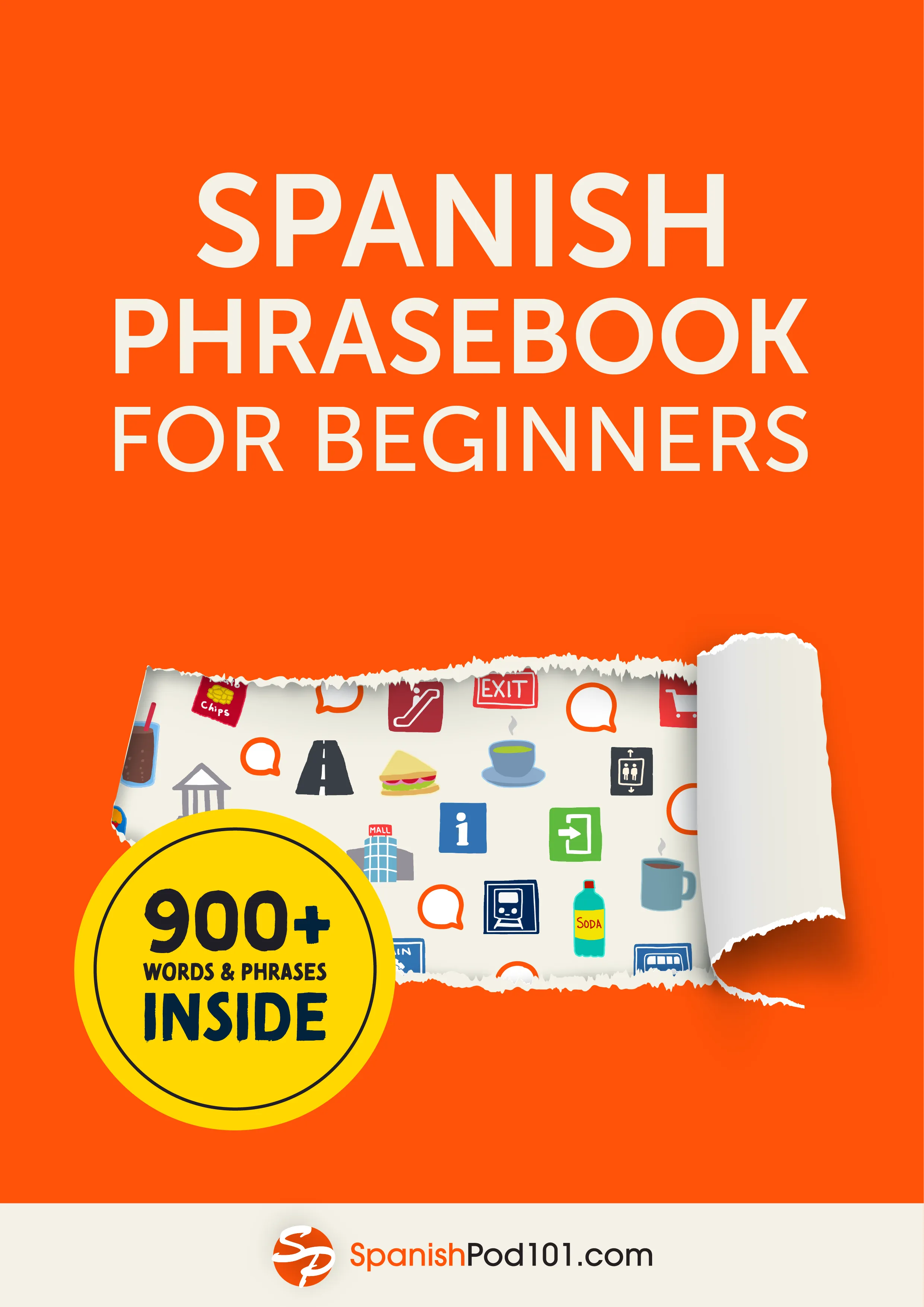Cover of the free Spanish Phrasebook for Beginners by SpanishPod101