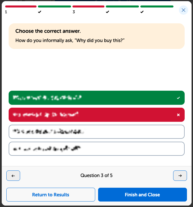 View of the Quiz section of the lesson